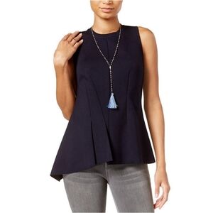 Rachel Roy Peplum Top Sleeveless Asymmetrical Pleated Career Navy Blue Size M